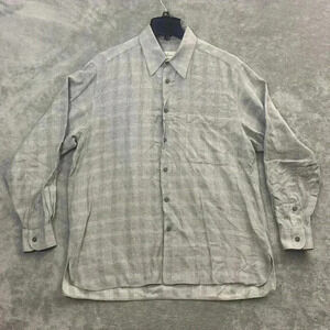 Ermenegildo Zegna Shirt Mens Large Gray Long Sleeve Button Down Plaid Office